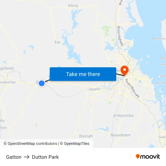 Gatton to Dutton Park map