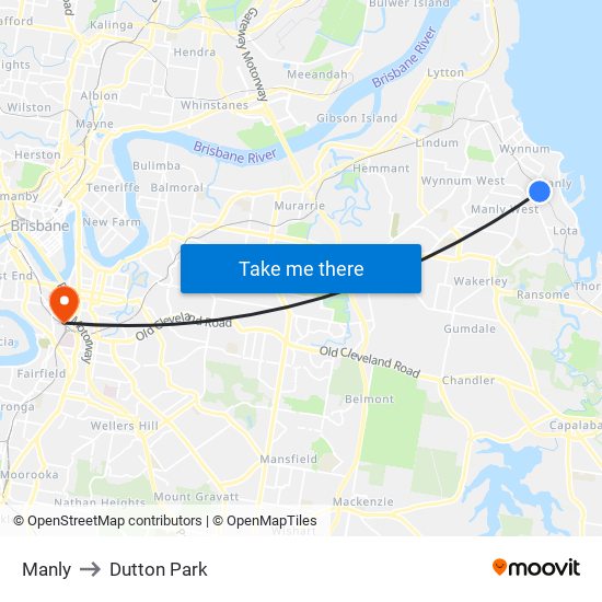 Manly to Dutton Park map