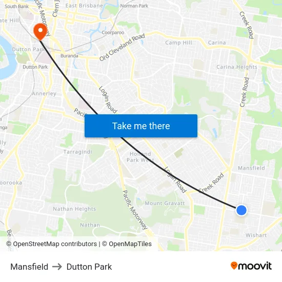 Mansfield to Dutton Park map
