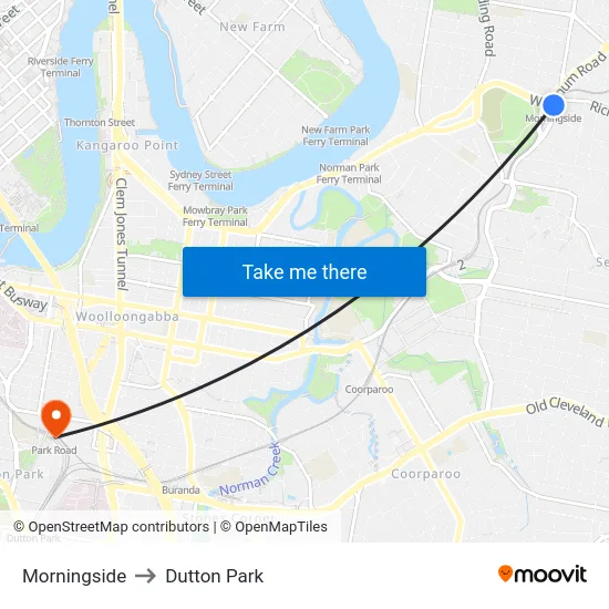 Morningside to Dutton Park map