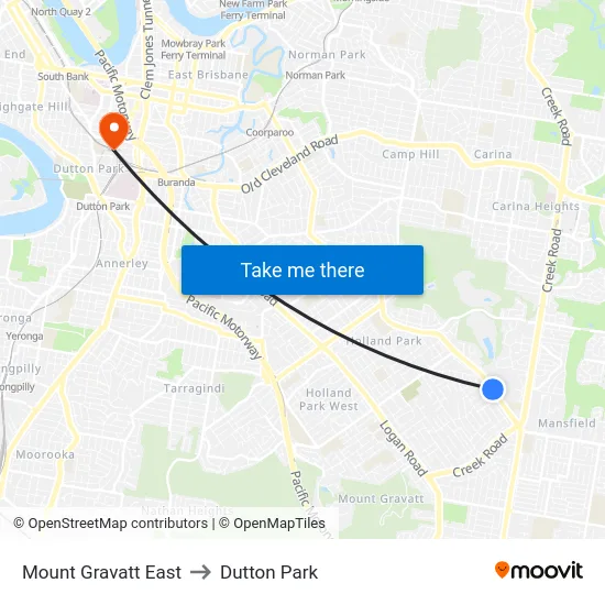 Mount Gravatt East to Dutton Park map