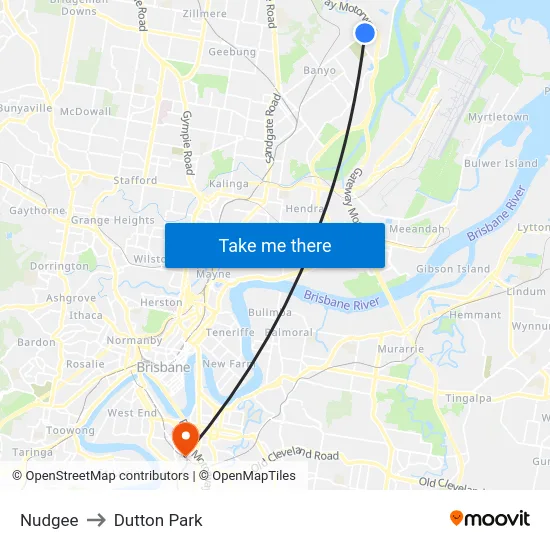 Nudgee to Dutton Park map