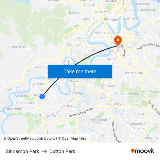 Sinnamon Park to Dutton Park map