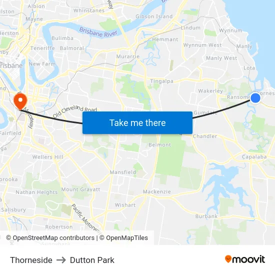 Thorneside to Dutton Park map