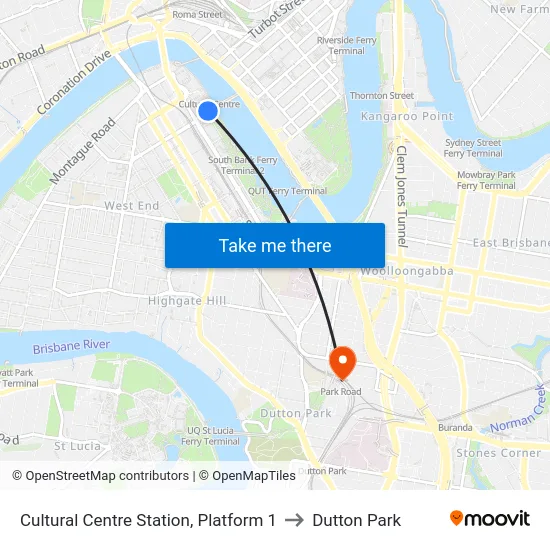 Cultural Centre Station, Platform 1 to Dutton Park map