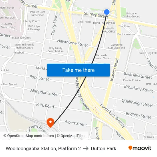Woolloongabba Station, Platform 2 to Dutton Park map