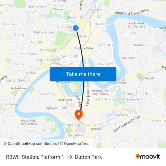 RBWH Station, Platform 1 to Dutton Park map
