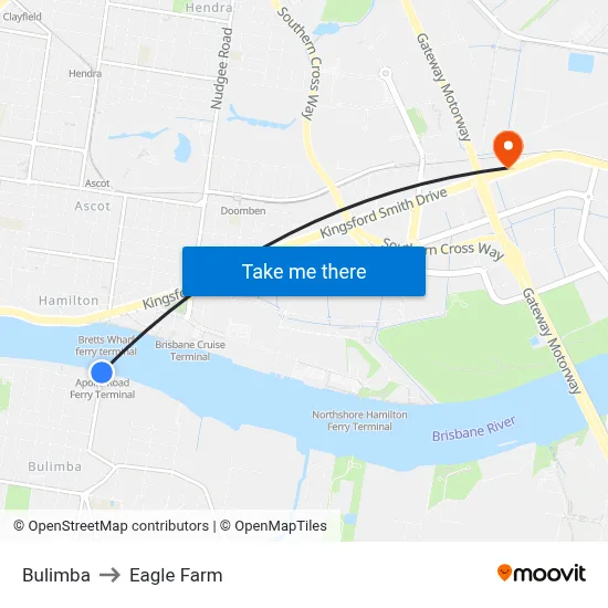 Bulimba to Eagle Farm map