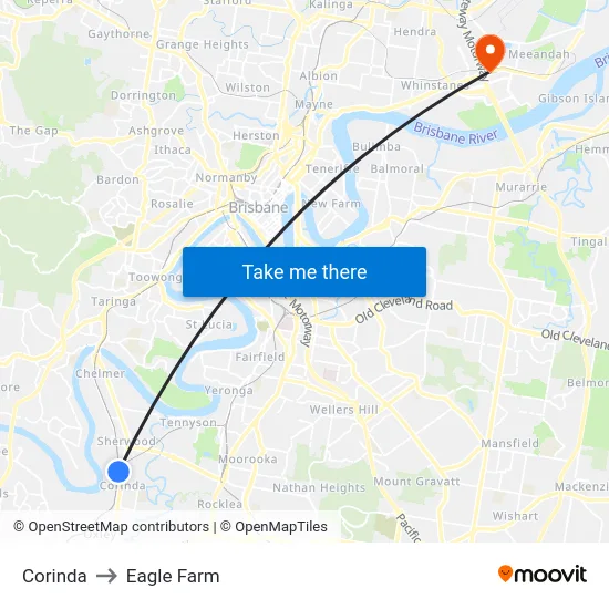 Corinda to Eagle Farm map