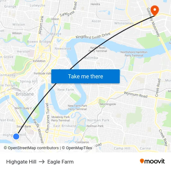 Highgate Hill to Eagle Farm map