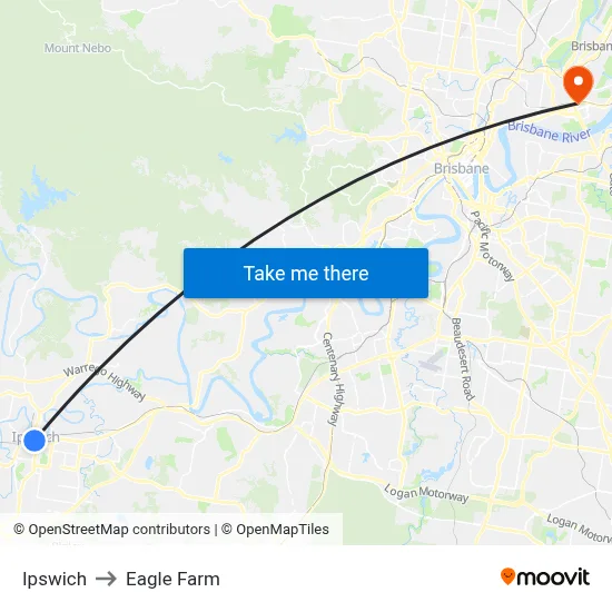 Ipswich to Eagle Farm map