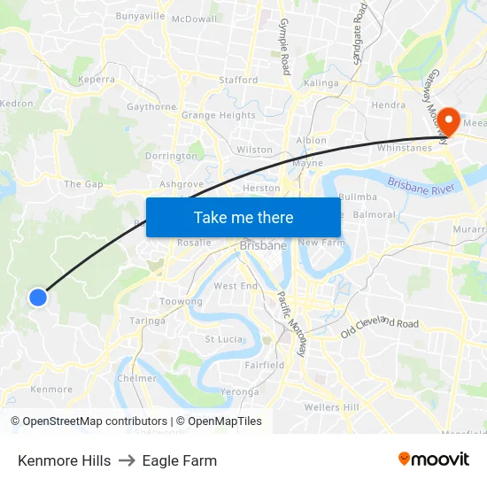 Kenmore Hills to Eagle Farm map