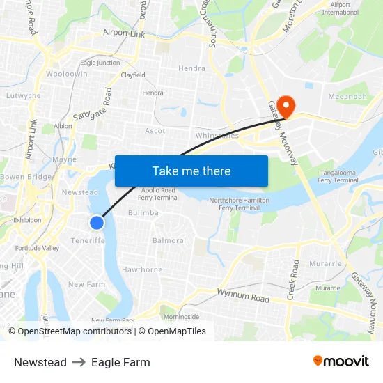 Newstead to Eagle Farm map
