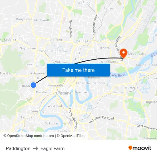 Paddington to Eagle Farm map