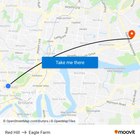 Red Hill to Eagle Farm map