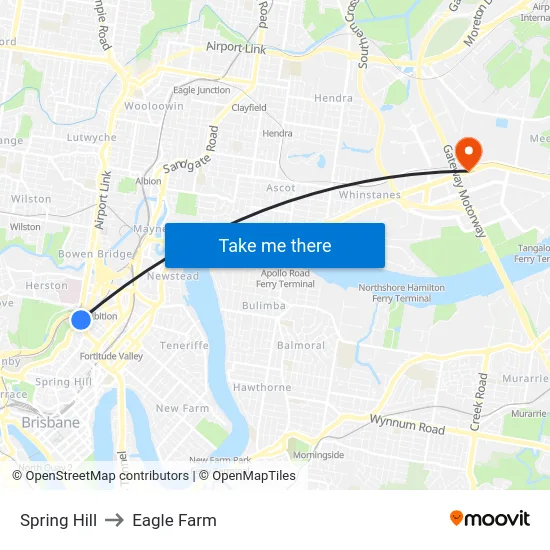 Spring Hill to Eagle Farm map