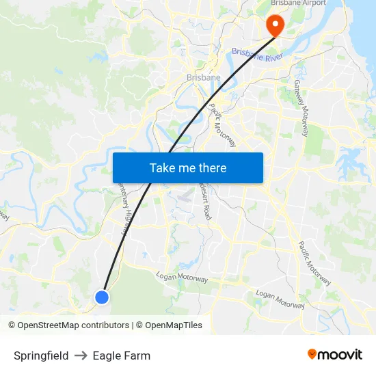 Springfield to Eagle Farm map