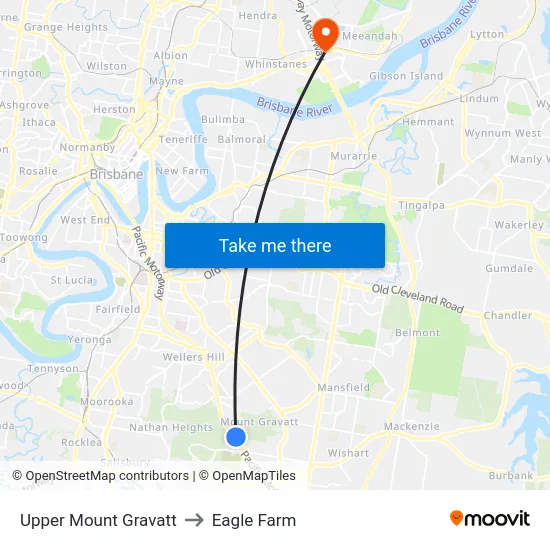 Upper Mount Gravatt to Eagle Farm map