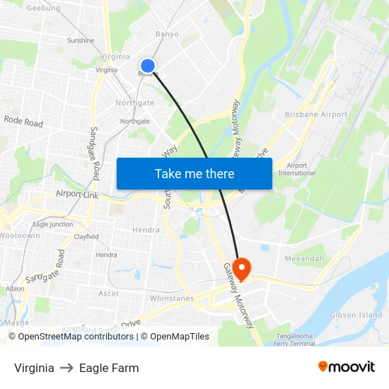 Virginia to Eagle Farm map