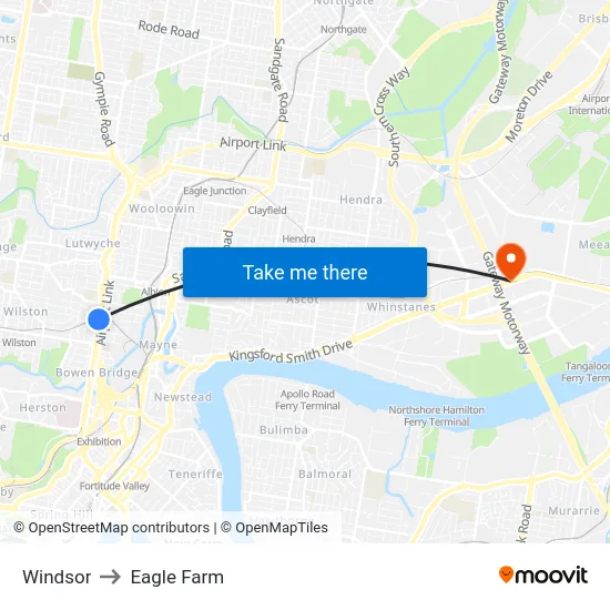 Windsor to Eagle Farm map