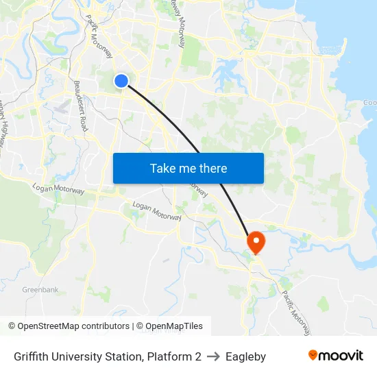 Griffith University Station, Platform 2 to Eagleby map