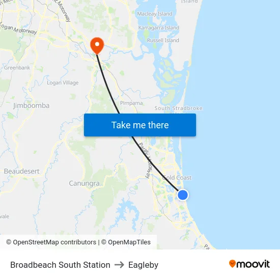 Broadbeach South Station to Eagleby map