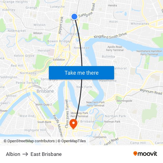 Albion to East Brisbane map