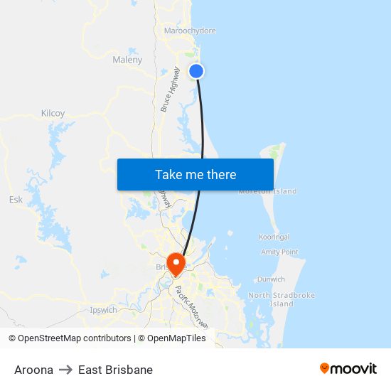 Aroona to East Brisbane map