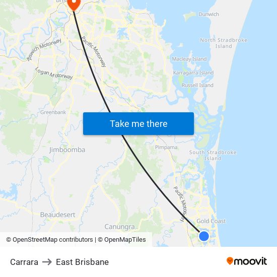 Carrara to East Brisbane map