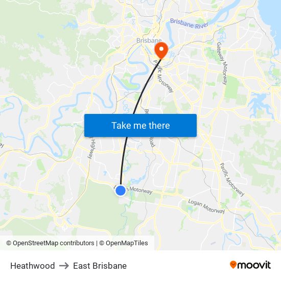 Heathwood to East Brisbane map