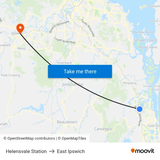 Helensvale Station to East Ipswich map