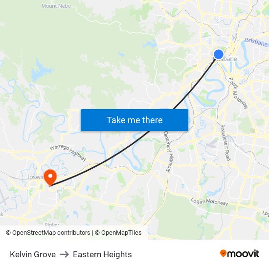 Kelvin Grove to Eastern Heights map