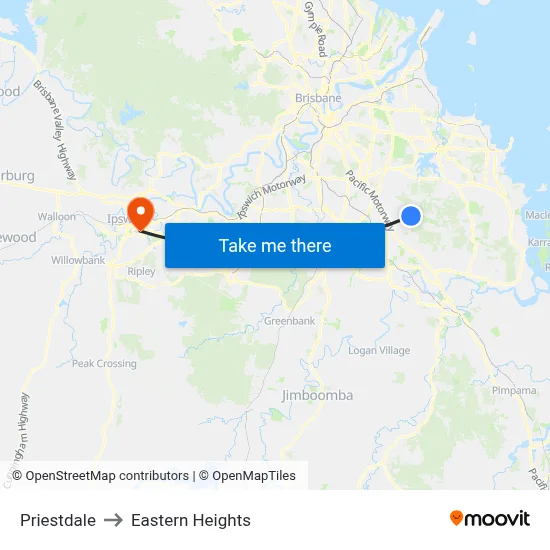 Priestdale to Eastern Heights map