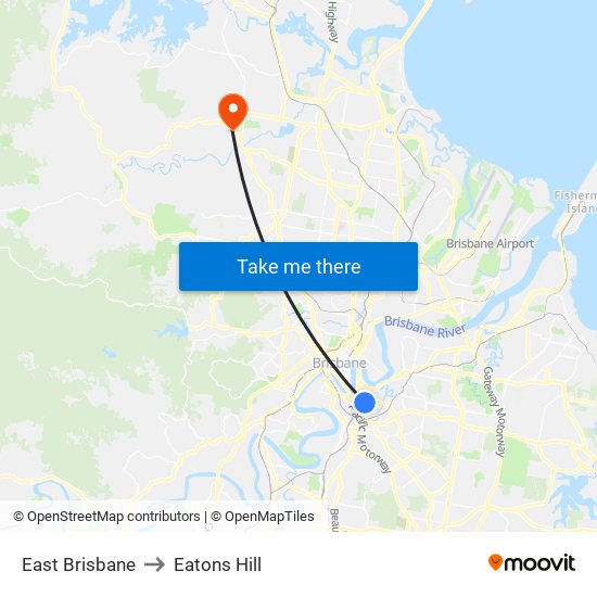 East Brisbane to Eatons Hill map