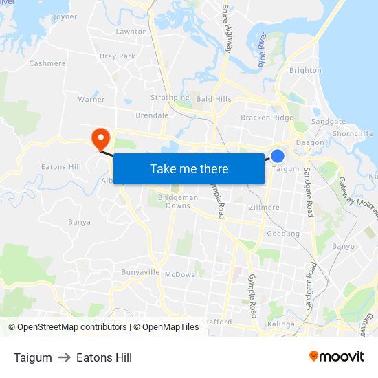 Taigum to Eatons Hill map