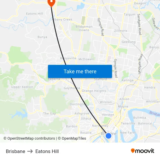 Brisbane to Eatons Hill map