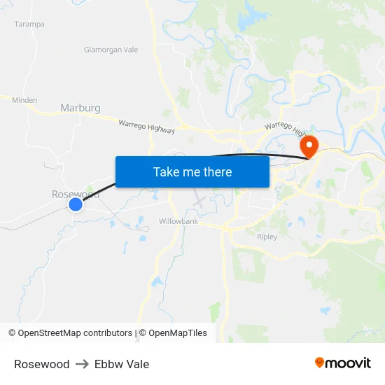 Rosewood to Ebbw Vale map
