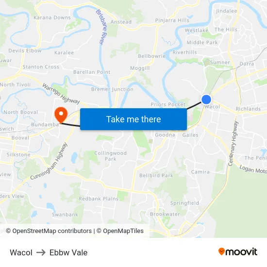 Wacol to Ebbw Vale map