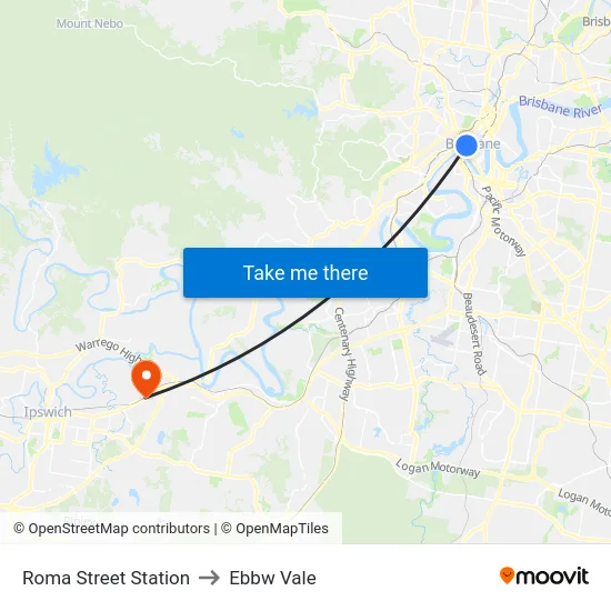 Roma Street Station to Ebbw Vale map