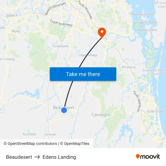 Beaudesert to Edens Landing map