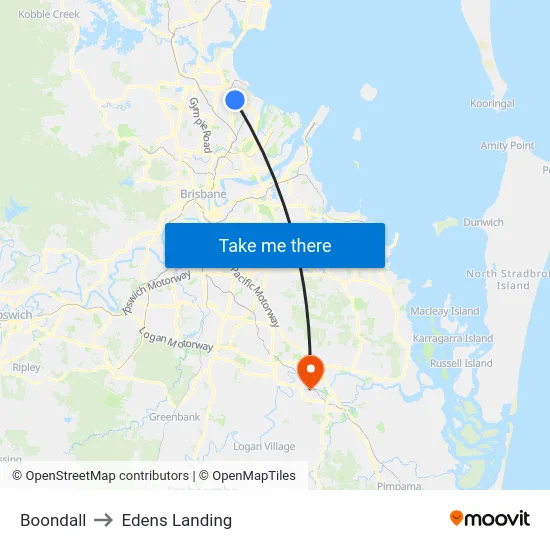 Boondall to Edens Landing map