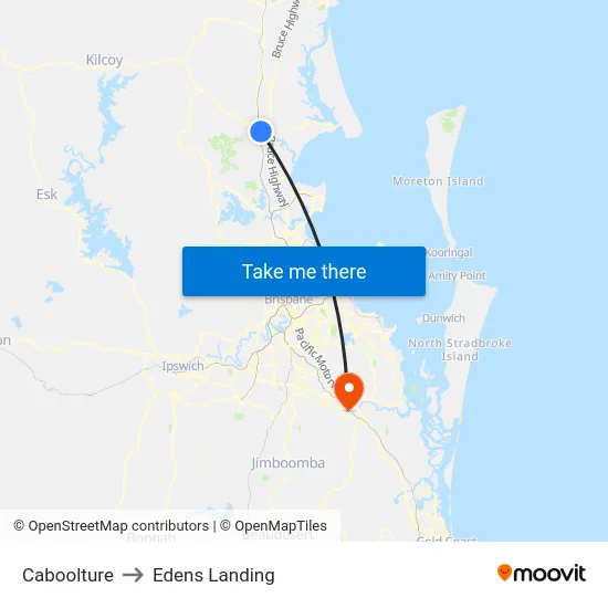 Caboolture to Edens Landing map