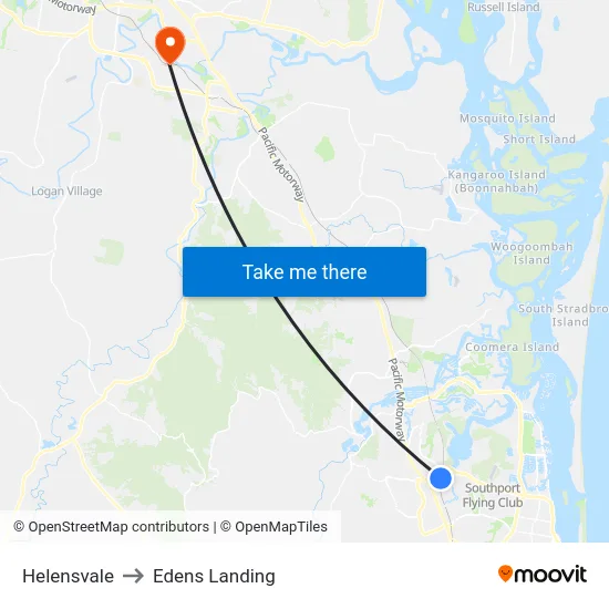 Helensvale to Edens Landing map