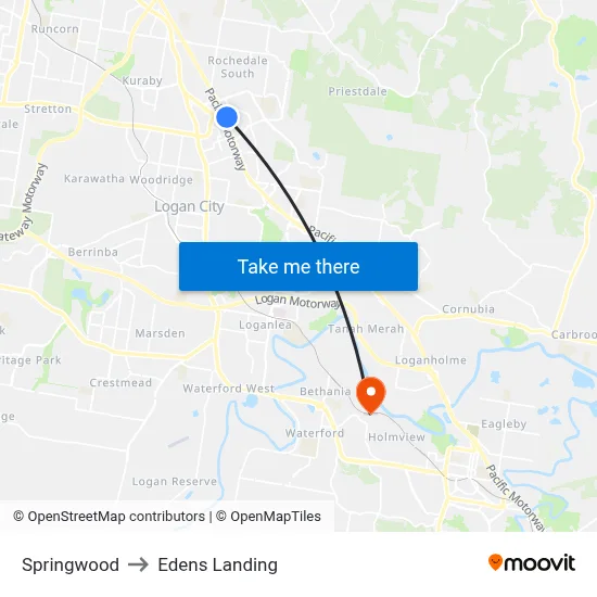 Springwood to Edens Landing map