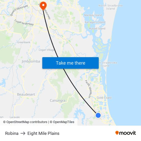 Robina to Eight Mile Plains map