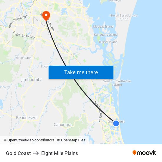 Gold Coast to Eight Mile Plains map