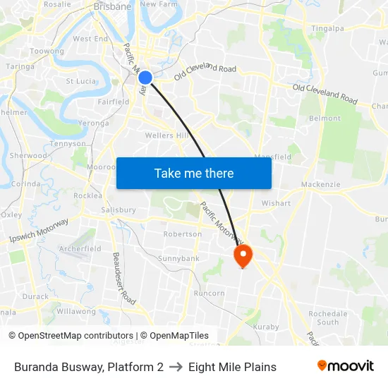 Buranda Busway, Platform 2 to Eight Mile Plains map