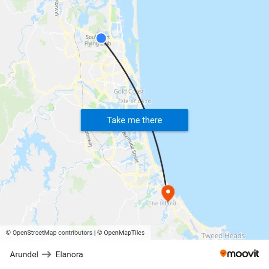 Arundel to Elanora map