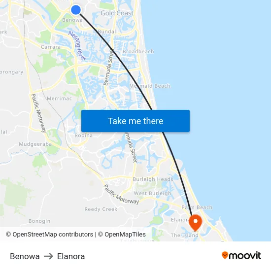Benowa to Elanora map