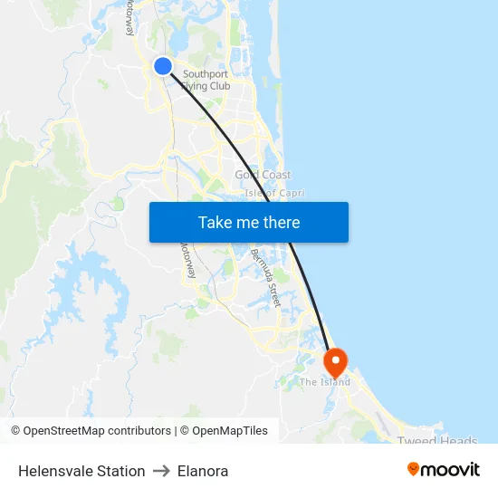 Helensvale Station to Elanora map